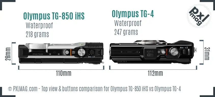 Olympus TG-850 iHS vs Olympus TG-4 top view buttons comparison