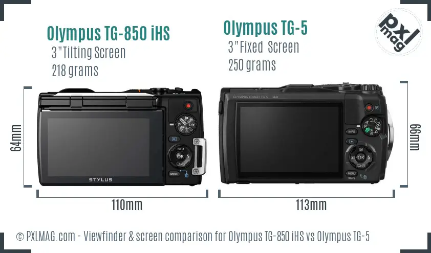 Olympus TG-850 iHS vs Olympus TG-5 Screen and Viewfinder comparison