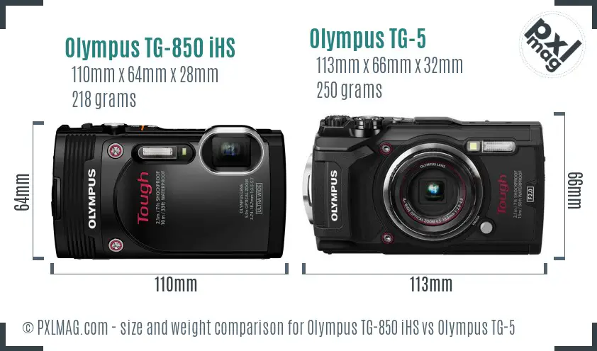 Olympus TG-850 iHS vs Olympus TG-5 size comparison