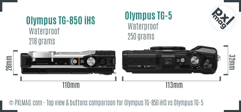 Olympus TG-850 iHS vs Olympus TG-5 top view buttons comparison