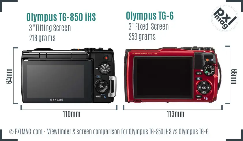 Olympus TG-850 iHS vs Olympus TG-6 Screen and Viewfinder comparison