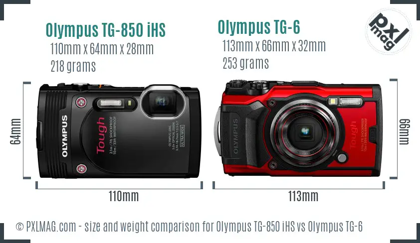 Olympus TG-850 iHS vs Olympus TG-6 size comparison