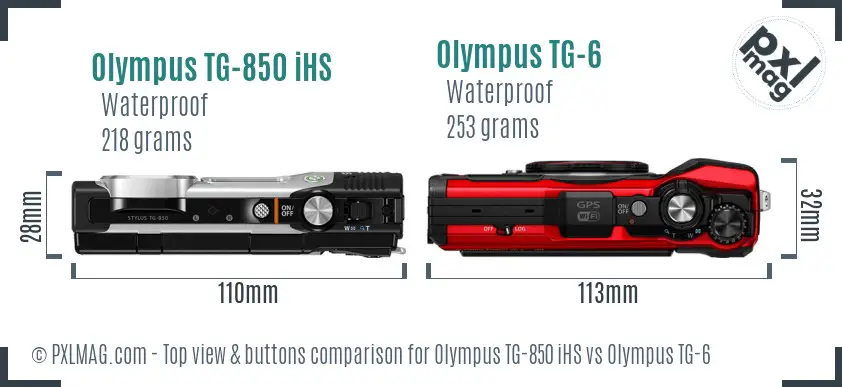 Olympus TG-850 iHS vs Olympus TG-6 top view buttons comparison