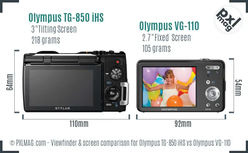 Olympus TG-850 iHS vs Olympus VG-110 Screen and Viewfinder comparison