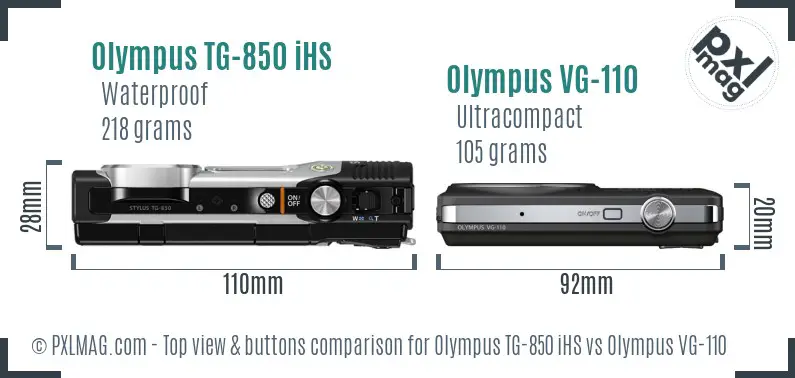 Olympus TG-850 iHS vs Olympus VG-110 top view buttons comparison
