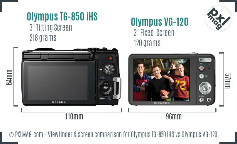Olympus TG-850 iHS vs Olympus VG-120 Screen and Viewfinder comparison