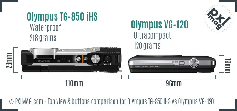 Olympus TG-850 iHS vs Olympus VG-120 top view buttons comparison