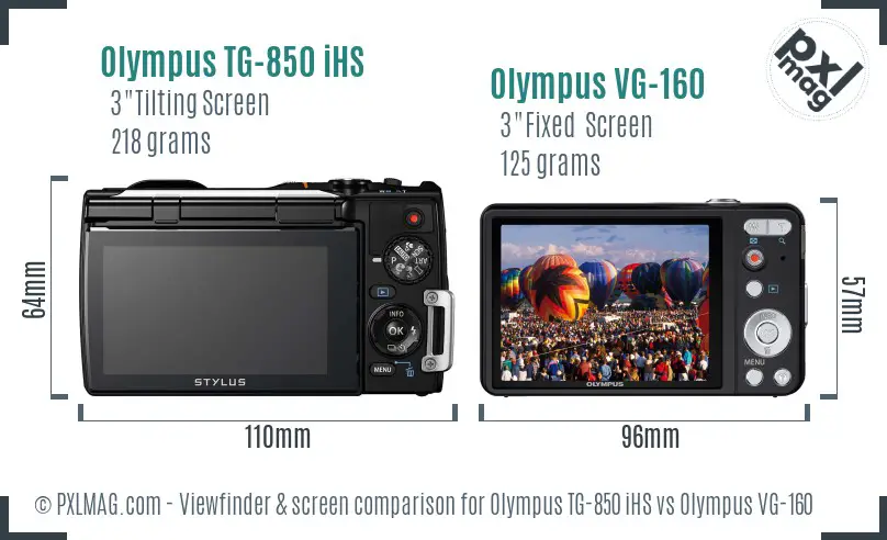 Olympus TG-850 iHS vs Olympus VG-160 Screen and Viewfinder comparison