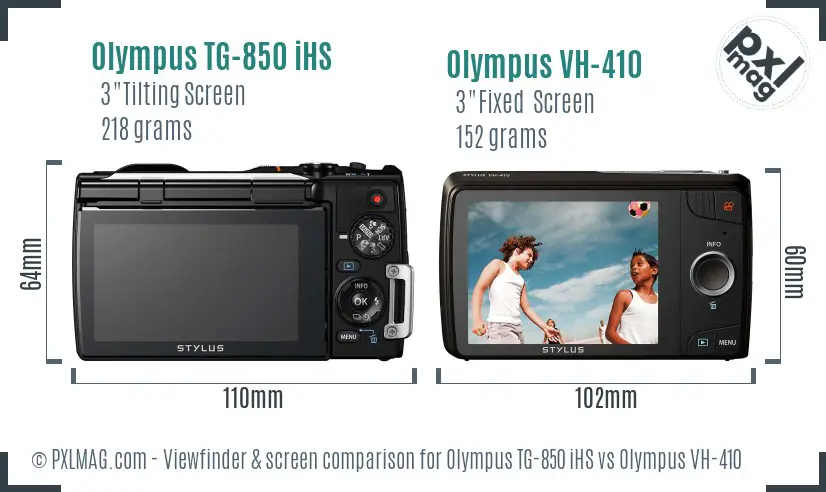 Olympus TG-850 iHS vs Olympus VH-410 Screen and Viewfinder comparison