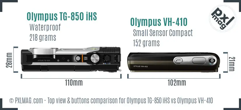 Olympus TG-850 iHS vs Olympus VH-410 top view buttons comparison
