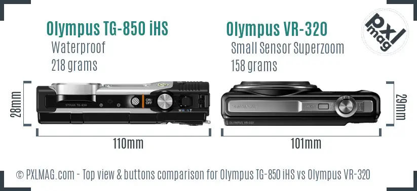 Olympus TG-850 iHS vs Olympus VR-320 top view buttons comparison