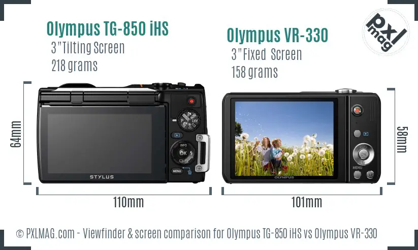 Olympus TG-850 iHS vs Olympus VR-330 Screen and Viewfinder comparison