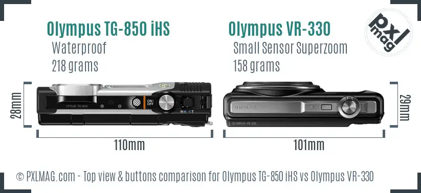 Olympus TG-850 iHS vs Olympus VR-330 top view buttons comparison