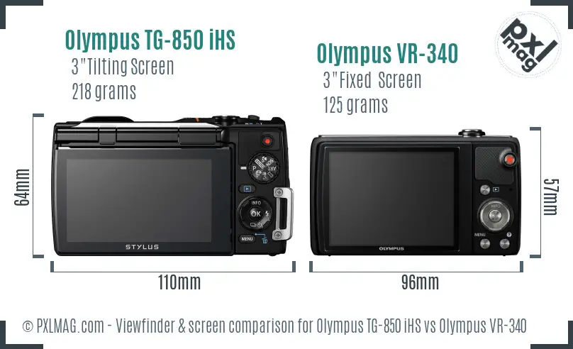 Olympus TG-850 iHS vs Olympus VR-340 Screen and Viewfinder comparison