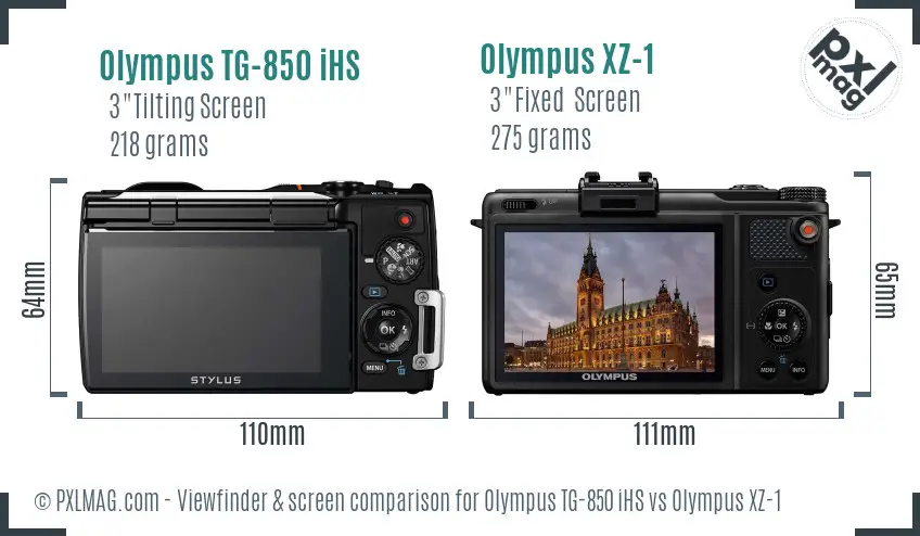 Olympus TG-850 iHS vs Olympus XZ-1 Screen and Viewfinder comparison