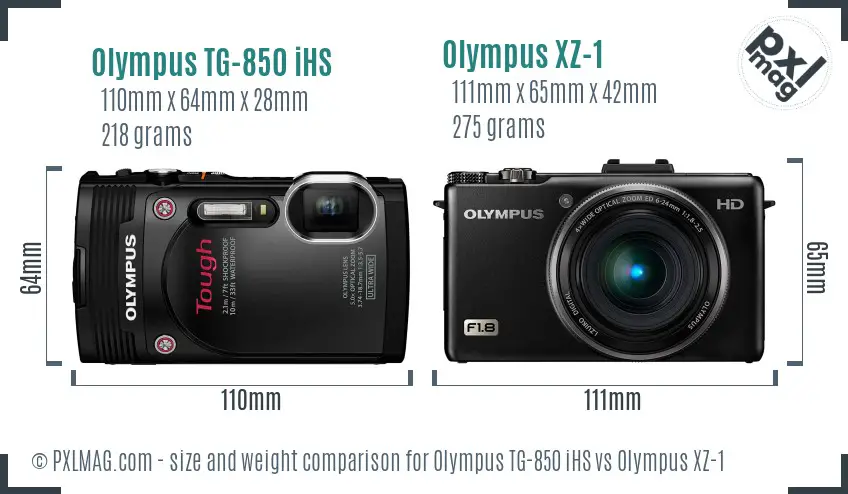 Olympus TG-850 iHS vs Olympus XZ-1 size comparison