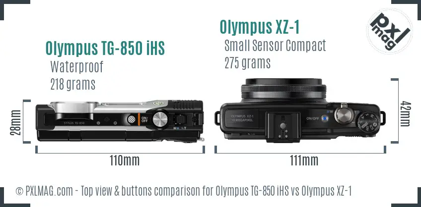 Olympus TG-850 iHS vs Olympus XZ-1 top view buttons comparison