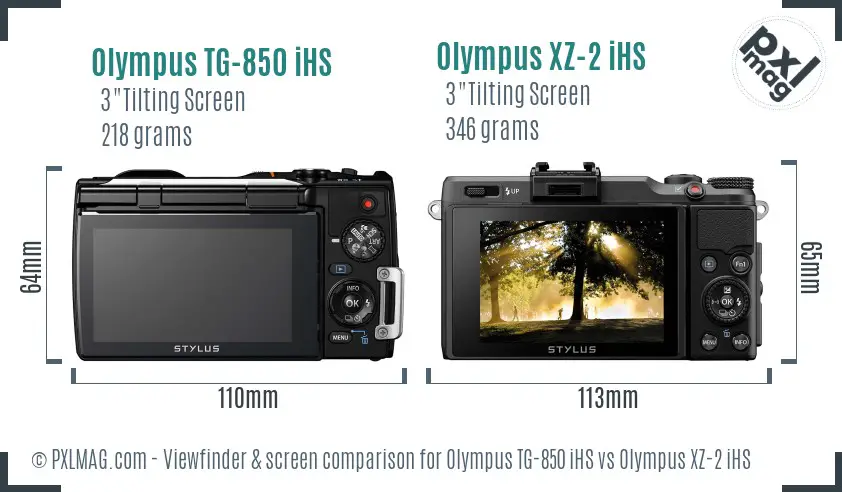 Olympus TG-850 iHS vs Olympus XZ-2 iHS Screen and Viewfinder comparison