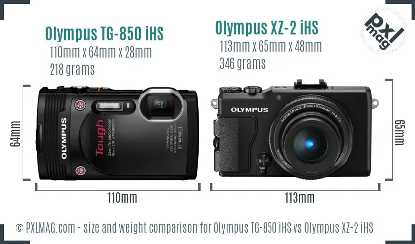 Olympus TG-850 iHS vs Olympus XZ-2 iHS size comparison