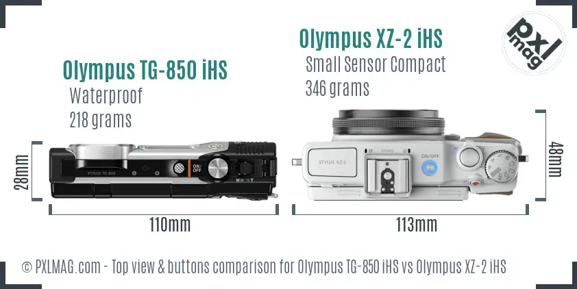 Olympus TG-850 iHS vs Olympus XZ-2 iHS top view buttons comparison