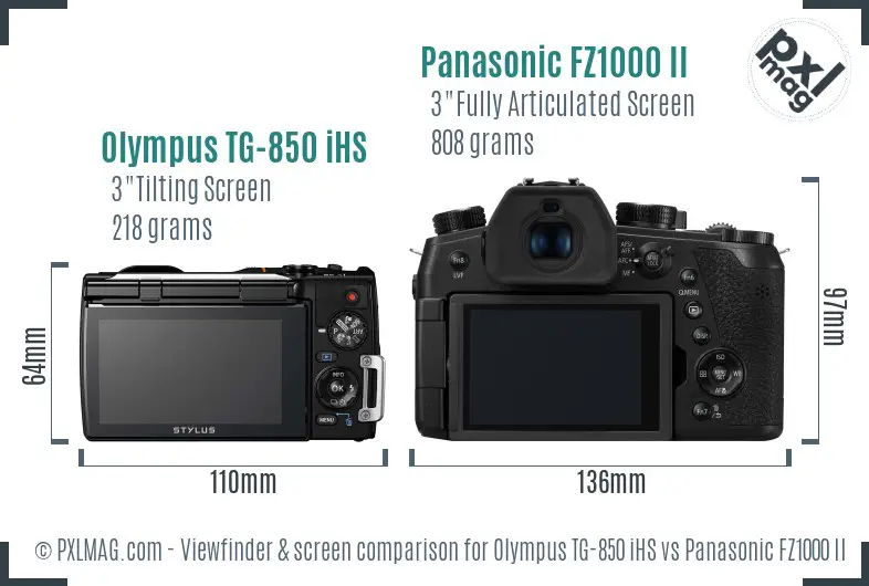 Olympus TG-850 iHS vs Panasonic FZ1000 II Screen and Viewfinder comparison