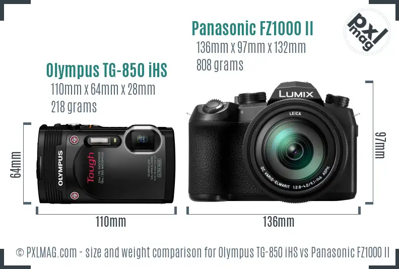 Olympus TG-850 iHS vs Panasonic FZ1000 II size comparison