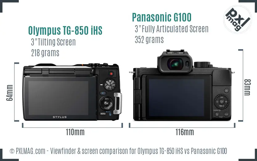 Olympus TG-850 iHS vs Panasonic G100 Screen and Viewfinder comparison