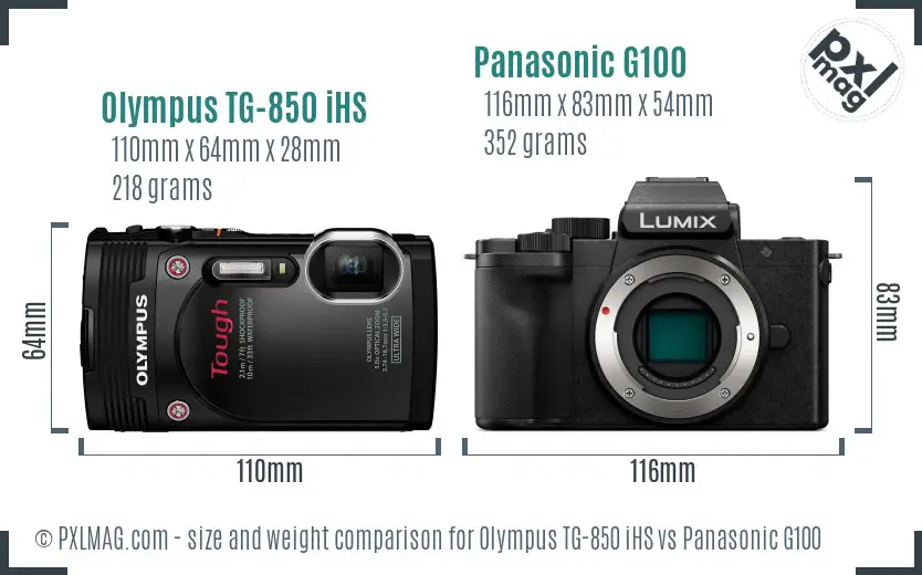 Olympus TG-850 iHS vs Panasonic G100 size comparison