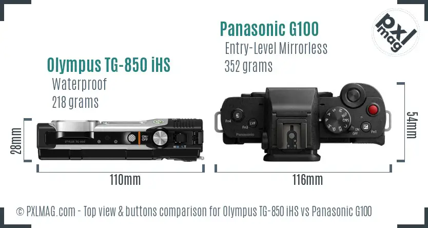 Olympus TG-850 iHS vs Panasonic G100 top view buttons comparison