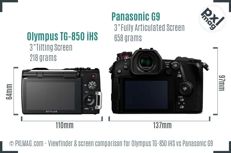 Olympus TG-850 iHS vs Panasonic G9 Screen and Viewfinder comparison