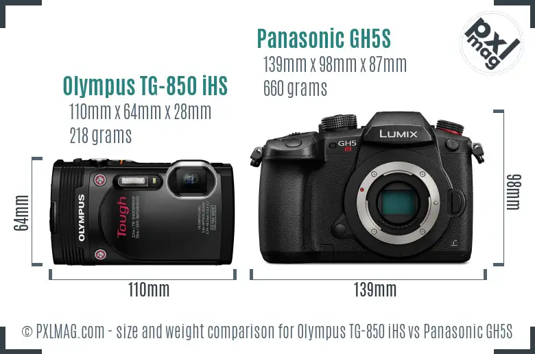 Olympus TG-850 iHS vs Panasonic GH5S size comparison