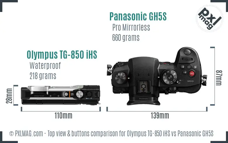 Olympus TG-850 iHS vs Panasonic GH5S top view buttons comparison