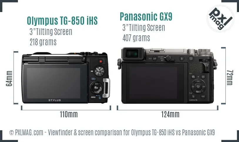 Olympus TG-850 iHS vs Panasonic GX9 Screen and Viewfinder comparison