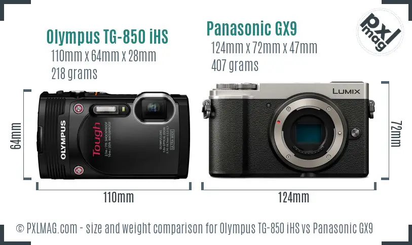 Olympus TG-850 iHS vs Panasonic GX9 size comparison
