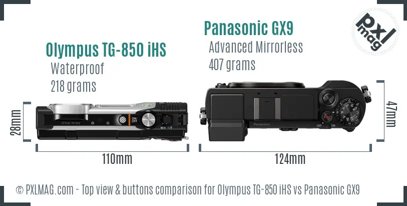 Olympus TG-850 iHS vs Panasonic GX9 top view buttons comparison