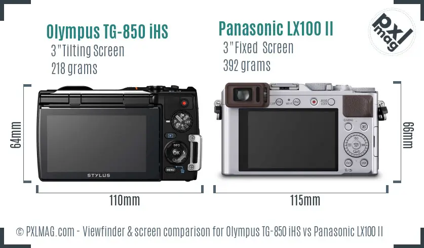 Olympus TG-850 iHS vs Panasonic LX100 II Screen and Viewfinder comparison