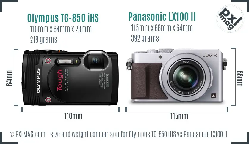 Olympus TG-850 iHS vs Panasonic LX100 II size comparison