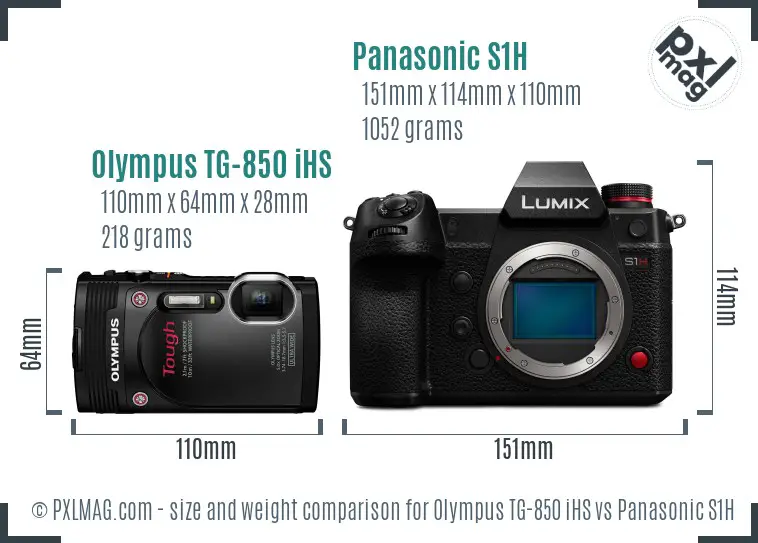 Olympus TG-850 iHS vs Panasonic S1H size comparison