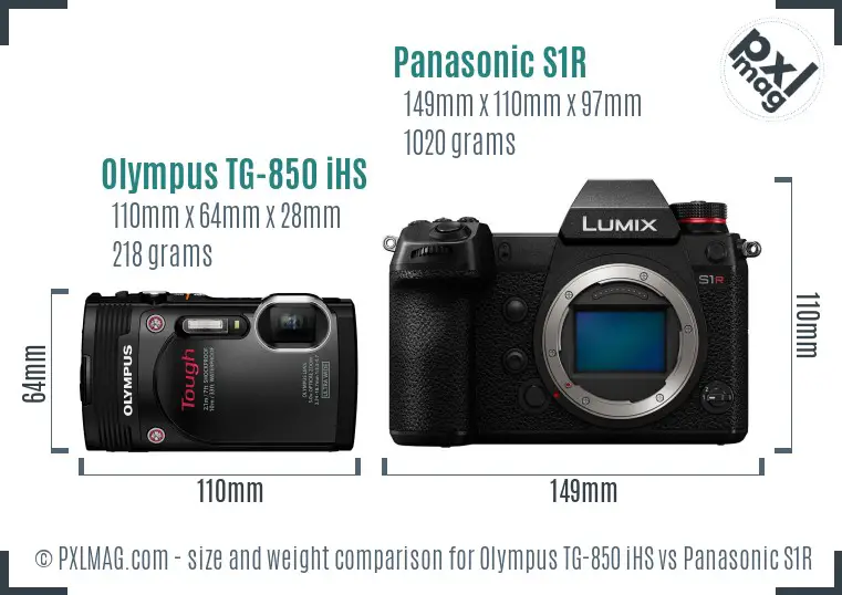 Olympus TG-850 iHS vs Panasonic S1R size comparison