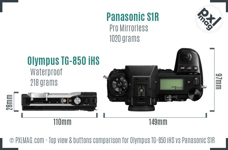 Olympus TG-850 iHS vs Panasonic S1R top view buttons comparison