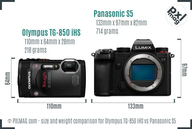 Olympus TG-850 iHS vs Panasonic S5 size comparison