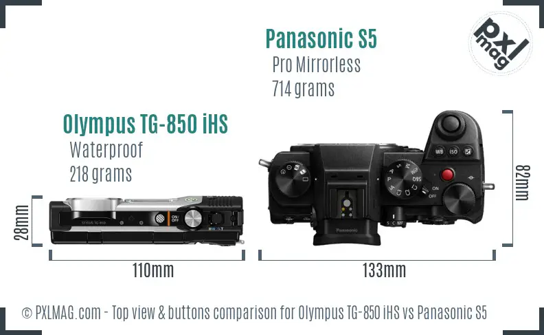 Olympus TG-850 iHS vs Panasonic S5 top view buttons comparison