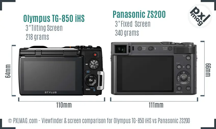 Olympus TG-850 iHS vs Panasonic ZS200 Screen and Viewfinder comparison