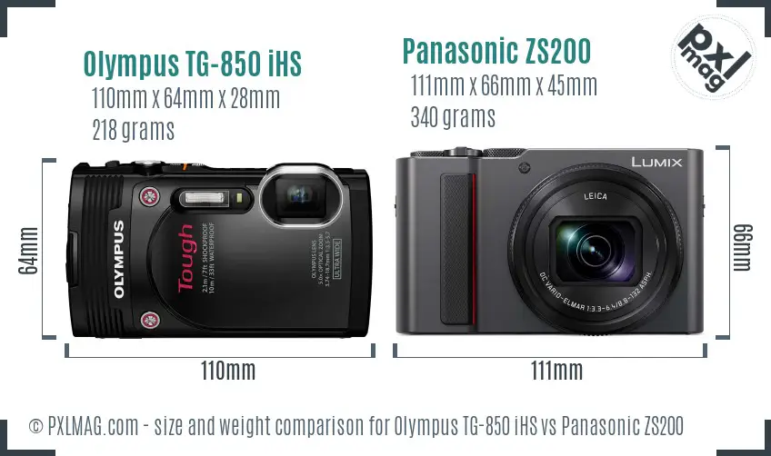 Olympus TG-850 iHS vs Panasonic ZS200 size comparison