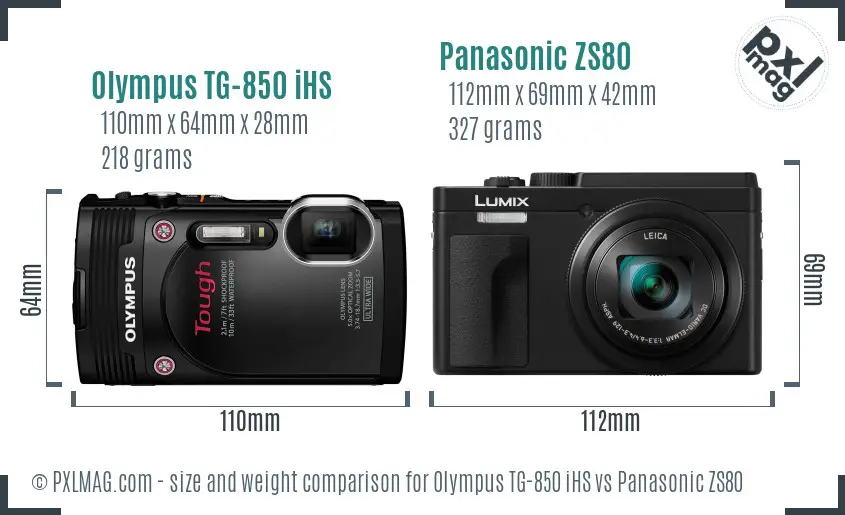 Olympus TG-850 iHS vs Panasonic ZS80 size comparison