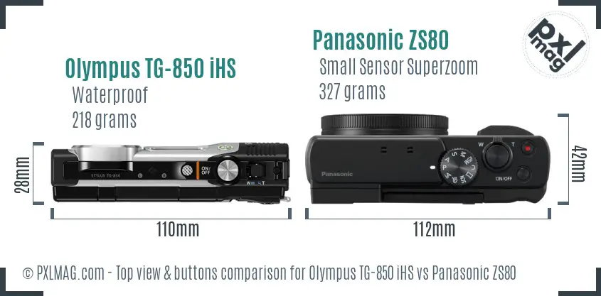 Olympus TG-850 iHS vs Panasonic ZS80 top view buttons comparison