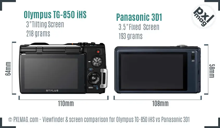 Olympus TG-850 iHS vs Panasonic 3D1 Screen and Viewfinder comparison