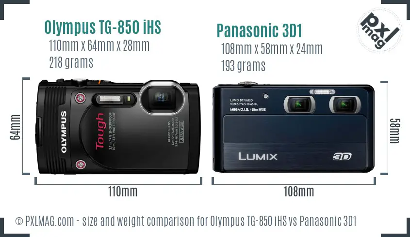 Olympus TG-850 iHS vs Panasonic 3D1 size comparison