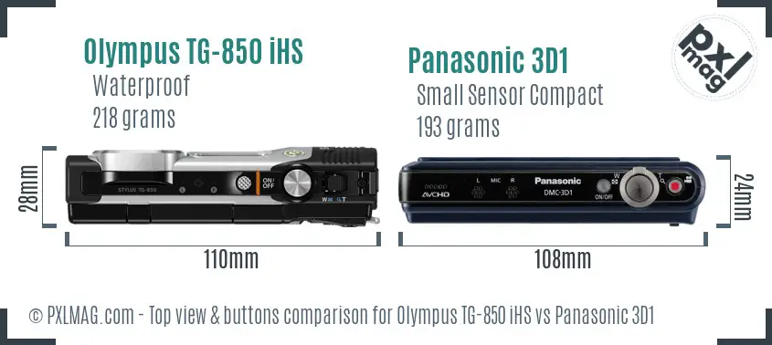 Olympus TG-850 iHS vs Panasonic 3D1 top view buttons comparison