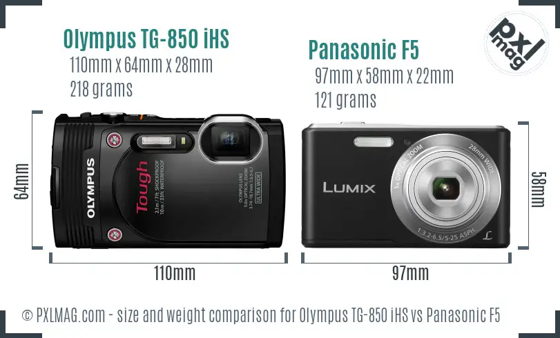 Olympus TG-850 iHS vs Panasonic F5 size comparison